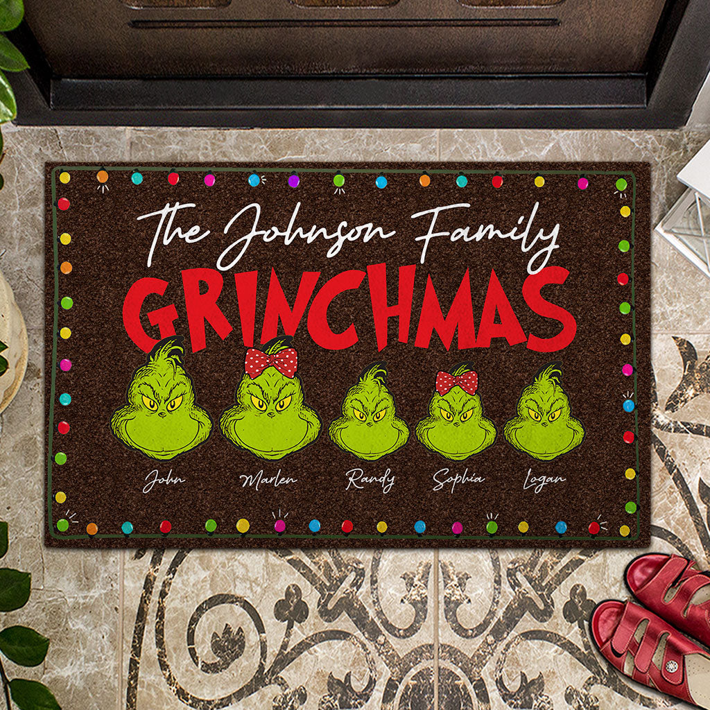 Personalized Grinch Christmas Doormat Custom Family Name Gift Doormat GradoCreations