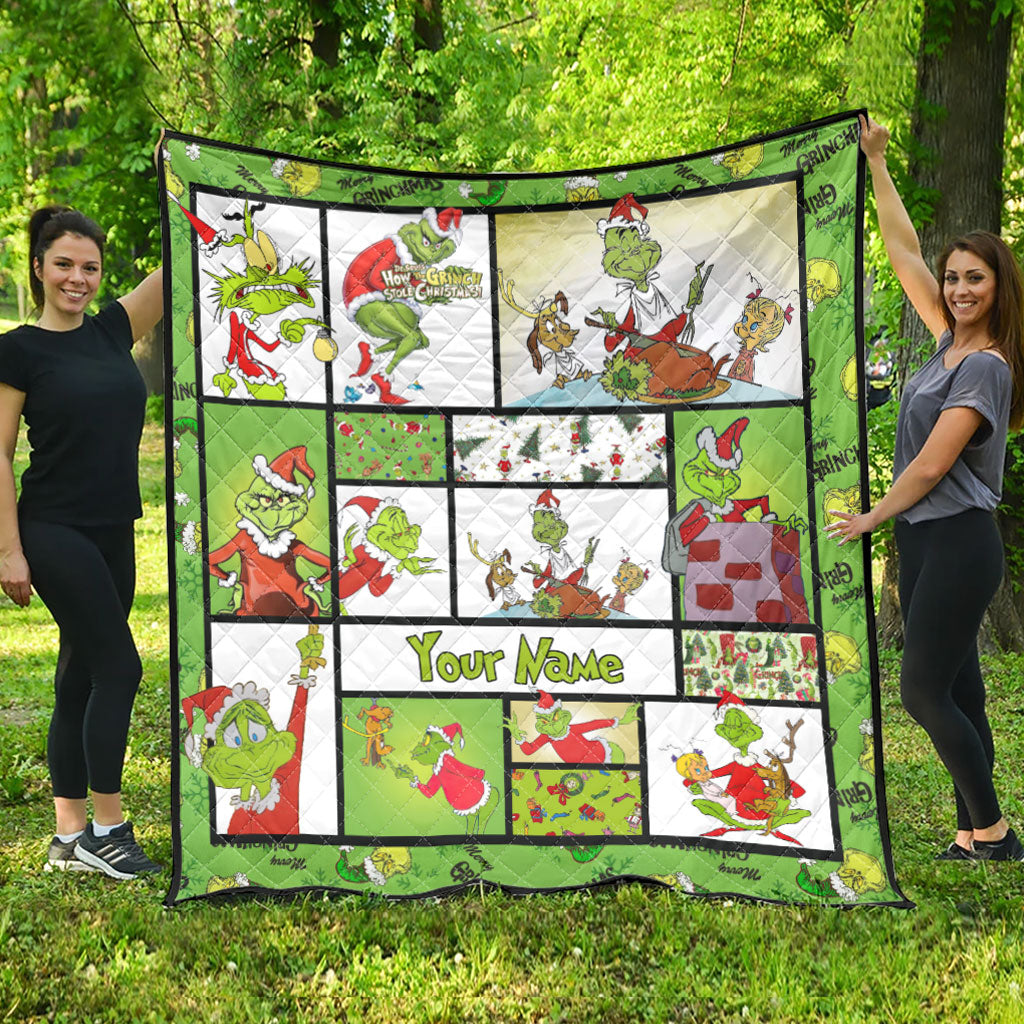 Personalized Grinch Christmas Quilt Custom Name Gift Quilt GradoCreations