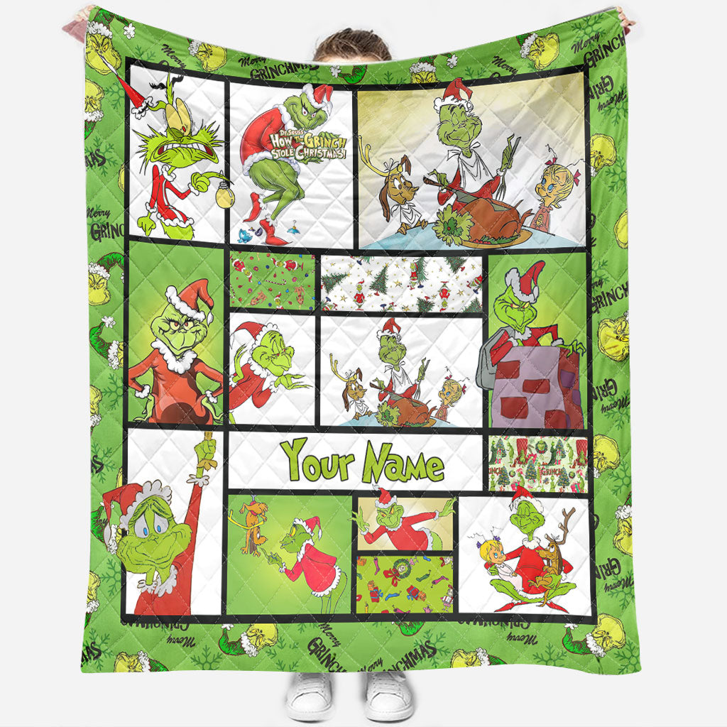 Personalized Grinch Christmas Quilt Custom Name Gift Quilt GradoCreations
