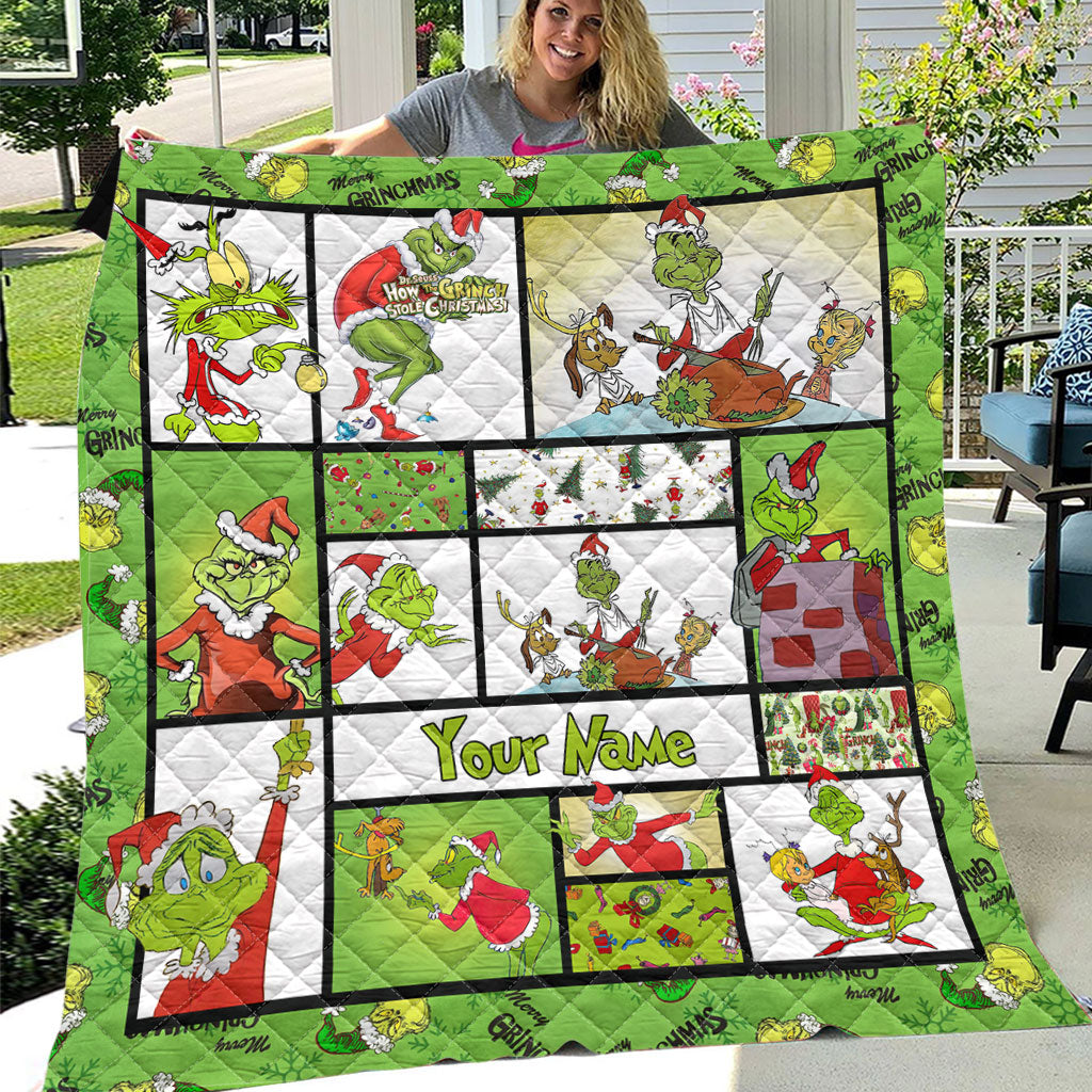 Personalized Grinch Christmas Quilt Custom Name Gift Quilt GradoCreations