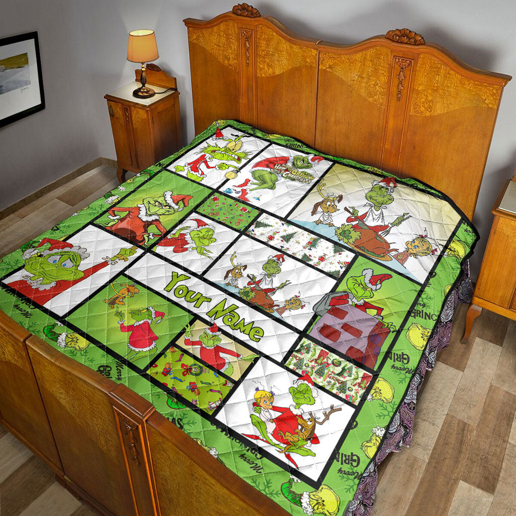 Personalized Grinch Christmas Quilt Custom Name Gift Quilt GradoCreations