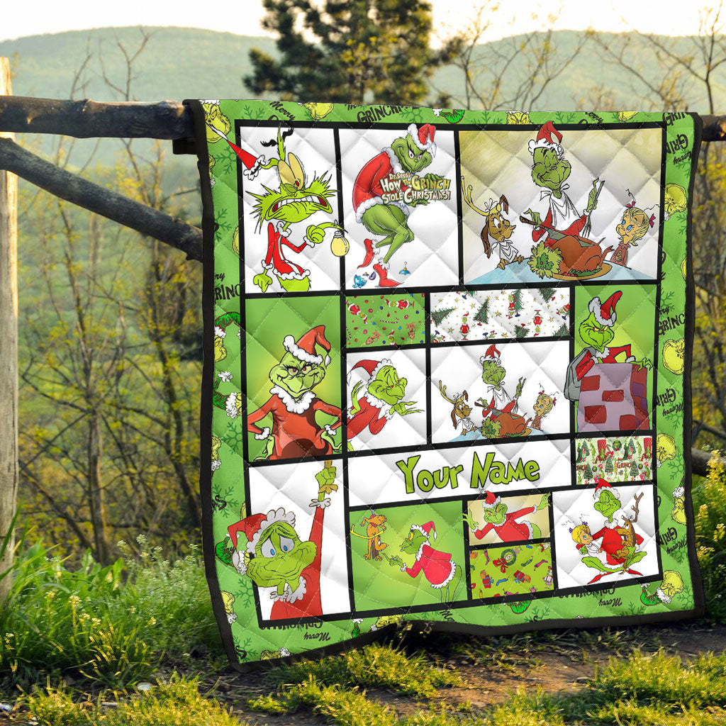 Personalized Grinch Christmas Quilt Custom Name Gift Quilt GradoCreations