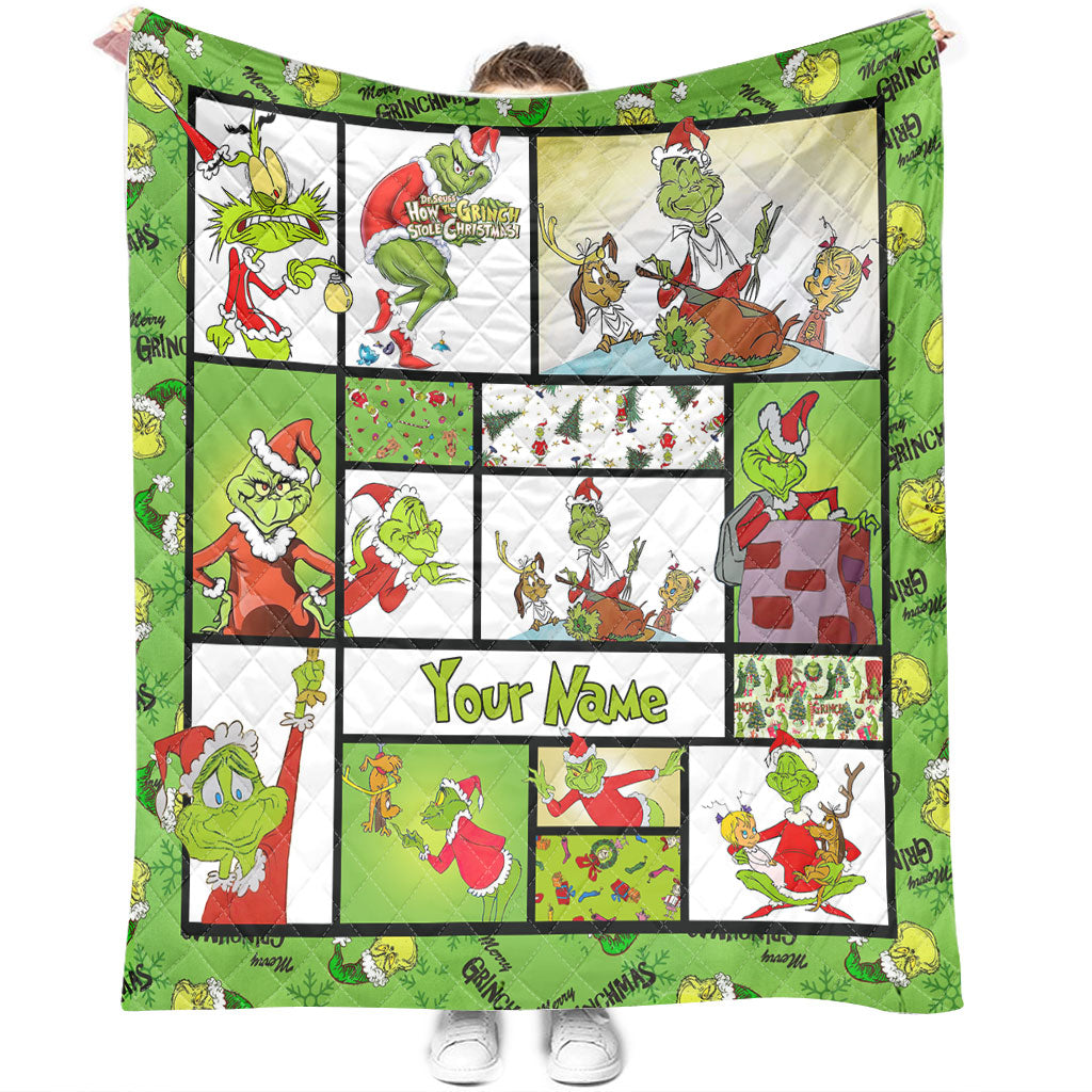 Personalized Grinch Christmas Quilt Custom Name Gift Quilt GradoCreations