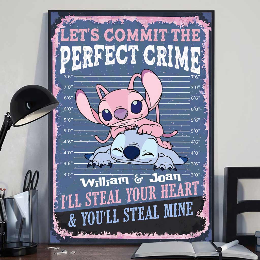Personalized Couple Canvas Print Let's Commit The Perfect Crime - Custom Name Gift for Engagement/Wedding Anniversary Canvas and Poster GradoCreations