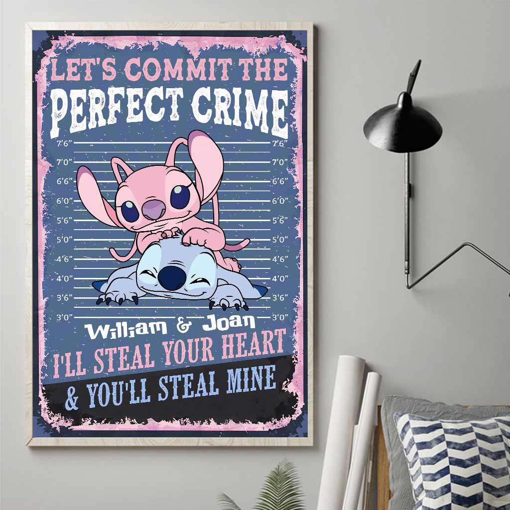 Personalized Couple Canvas Print Let's Commit The Perfect Crime - Custom Name Gift for Engagement/Wedding Anniversary Canvas and Poster GradoCreations