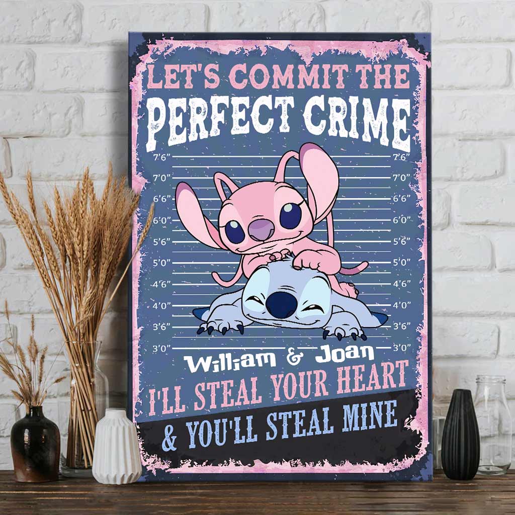Personalized Couple Canvas Print Let's Commit The Perfect Crime - Custom Name Gift for Engagement/Wedding Anniversary Canvas and Poster GradoCreations
