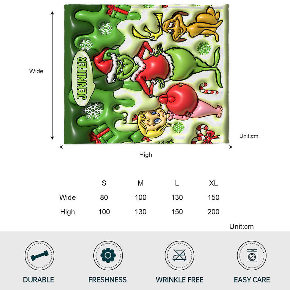 Personalized Grinch Christmas Blanket Custom Name Gift Blanket GradoCreations
