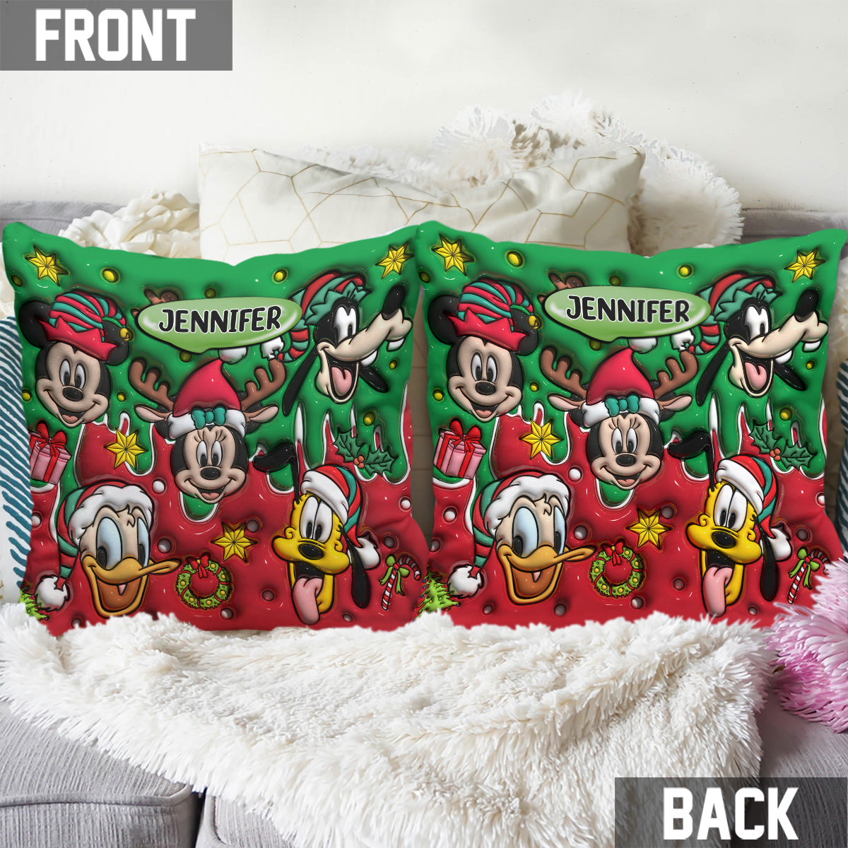 Personalized Christmas Mouse Throw Pillow Custom Name Gift Throw Pillow GradoCreations