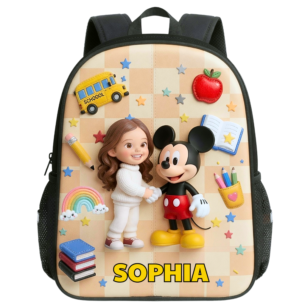 Personalized Back to School Cartoon Backpack Set with Name - Kids Lunch Bag, Pencil Case, Water Bottle Gift
