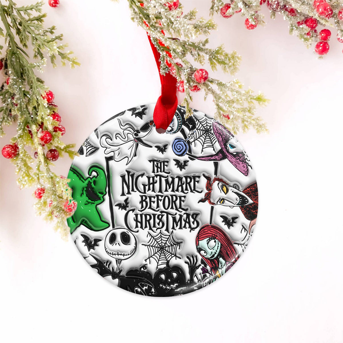 Personalized Nightmare Before Christmas Ceramic Ornament for Holiday Decor Ceramic Circle Ornament GradoCreations