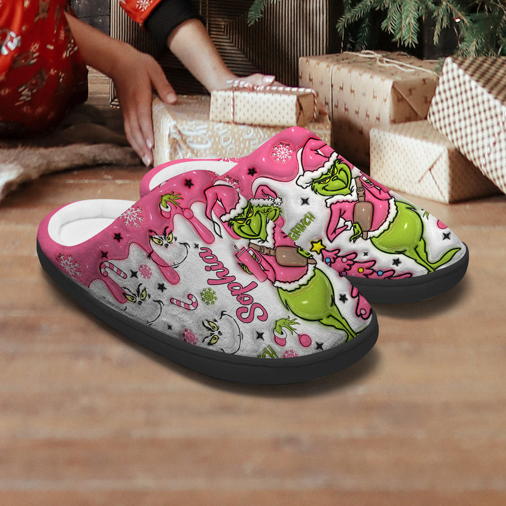 Personalized Grinchmas Slippers with Custom Name for Christmas Gift Slippers GradoCreations