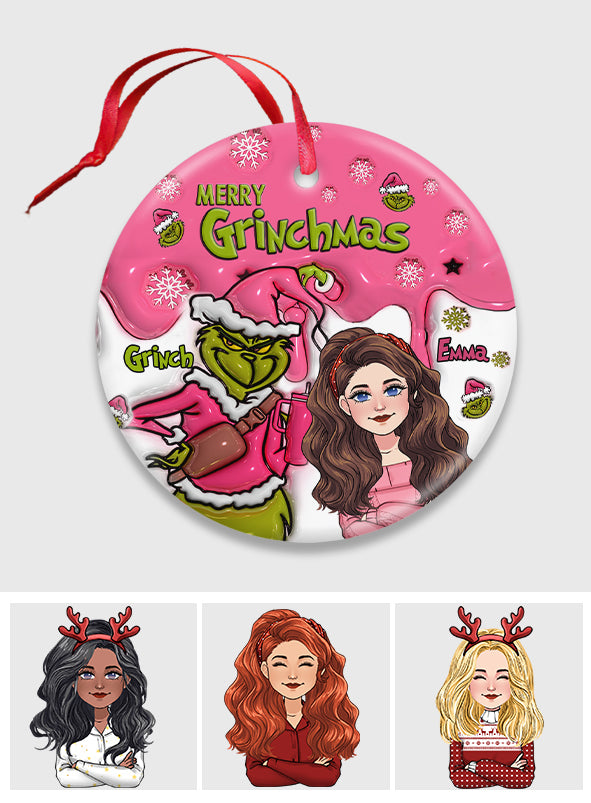 Personalized Ceramic Christmas Ornament Merry Grinchmas Gift Ceramic Circle Ornament GradoCreations