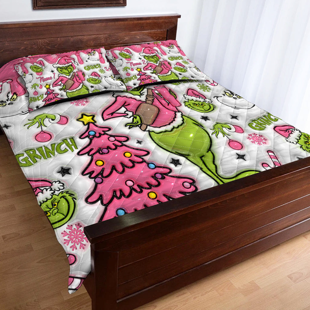 Personalized Grinch Christmas Quilt Set with Pillow Covers Quilt Set GradoCreations
