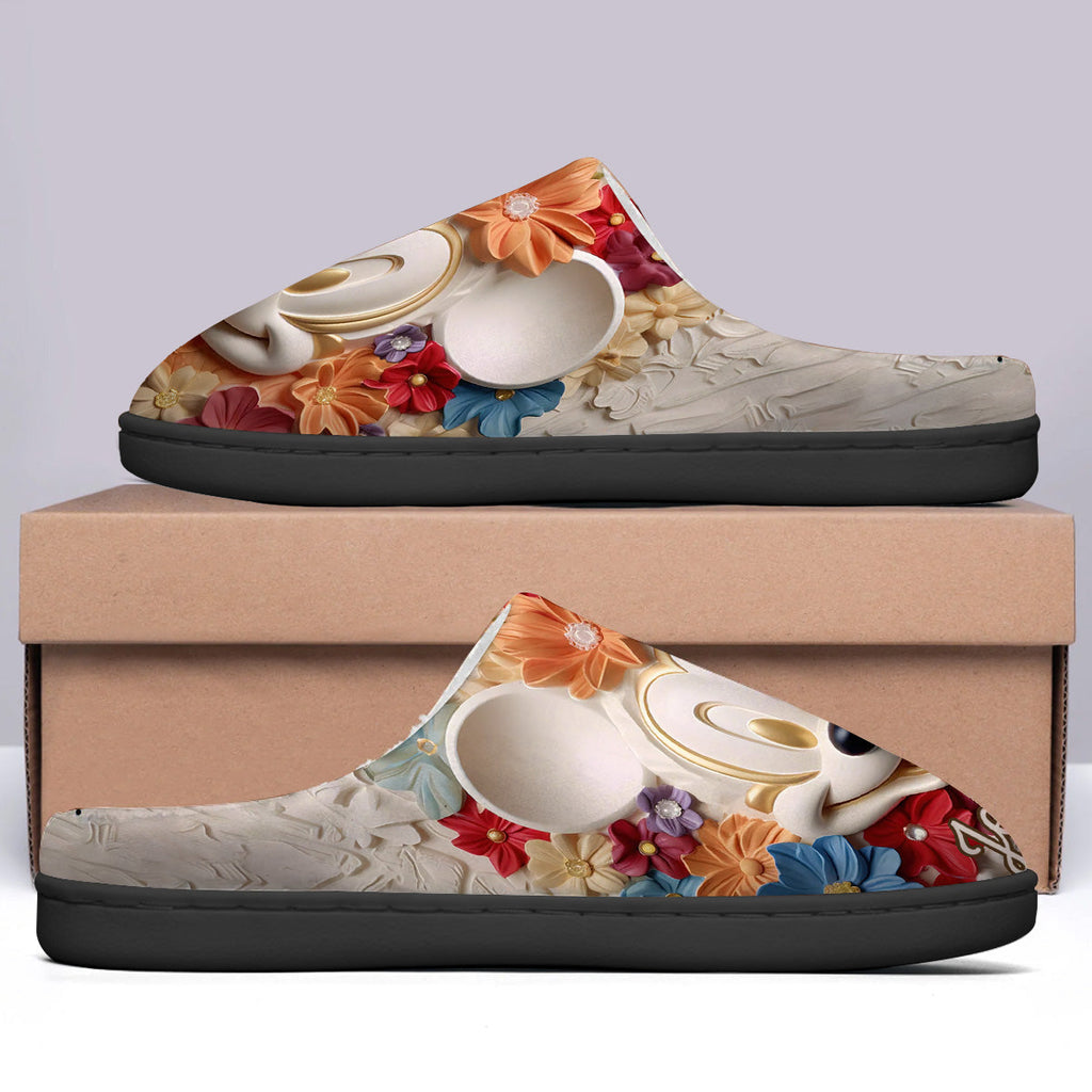 Personalized Mouse Slippers with Custom Name Floral Design Gift Slippers GradoCreations