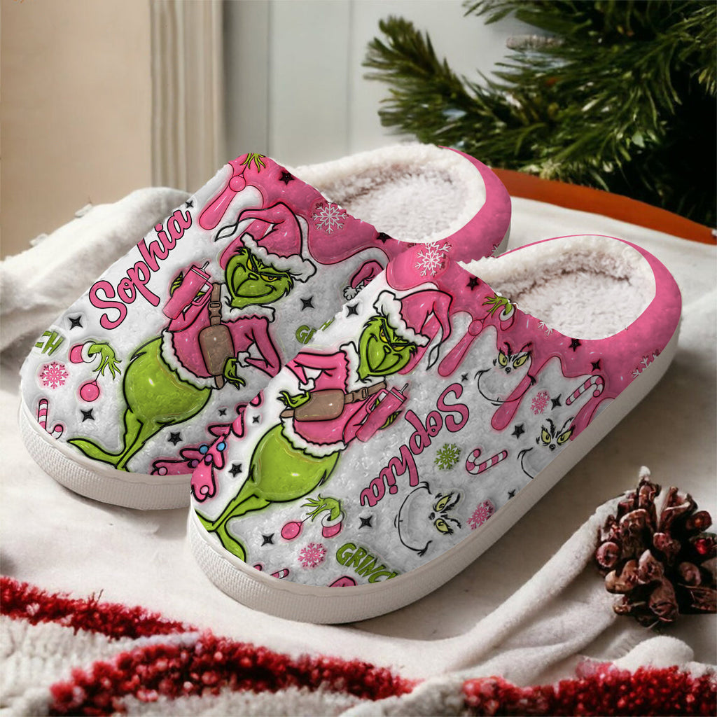 Personalized Grinchmas Slippers with Custom Name for Christmas Gift Slippers GradoCreations