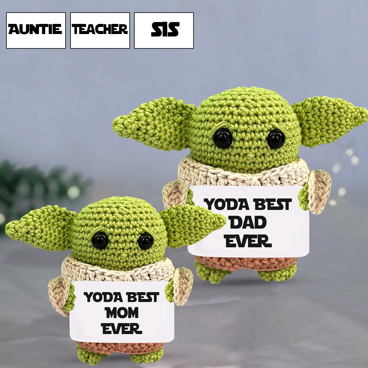 Personalized Hand Knitted Yoda Figurine Gift for Mom/Dad/Family Hand Knitted Figurine GradoCreations