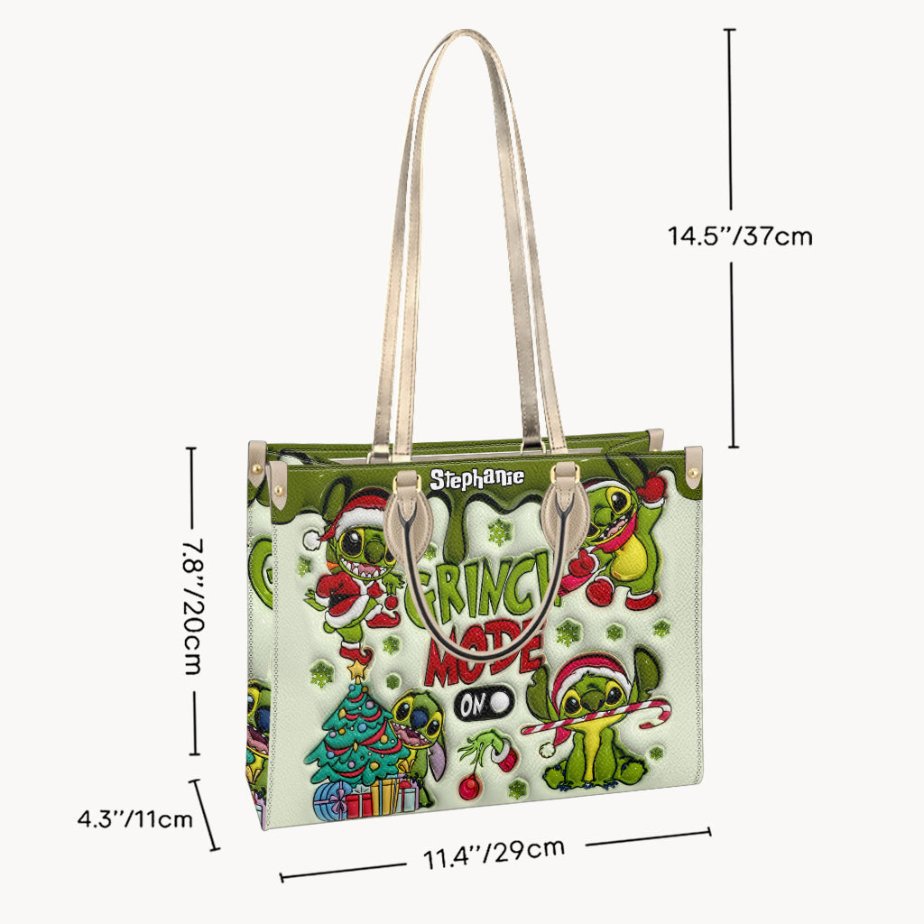 Personalized Grinch Mode Leather Handbag Custom Name Gift for Her Leather Handbag GradoCreations