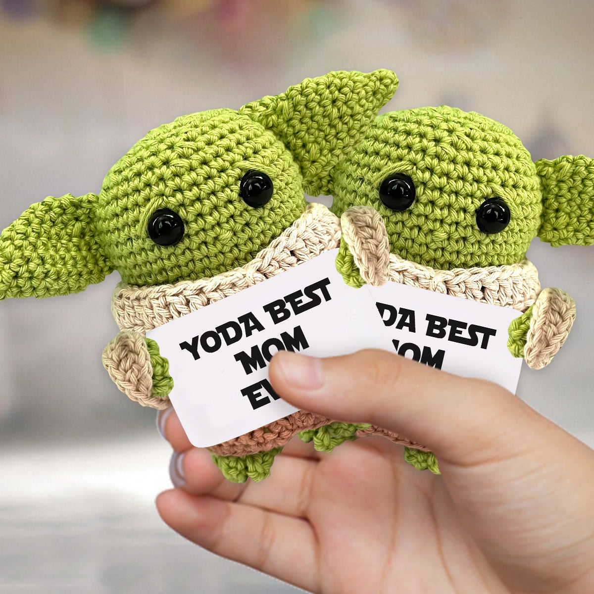 Personalized Hand Knitted Yoda Figurine Gift for Mom/Dad/Family Hand Knitted Figurine GradoCreations