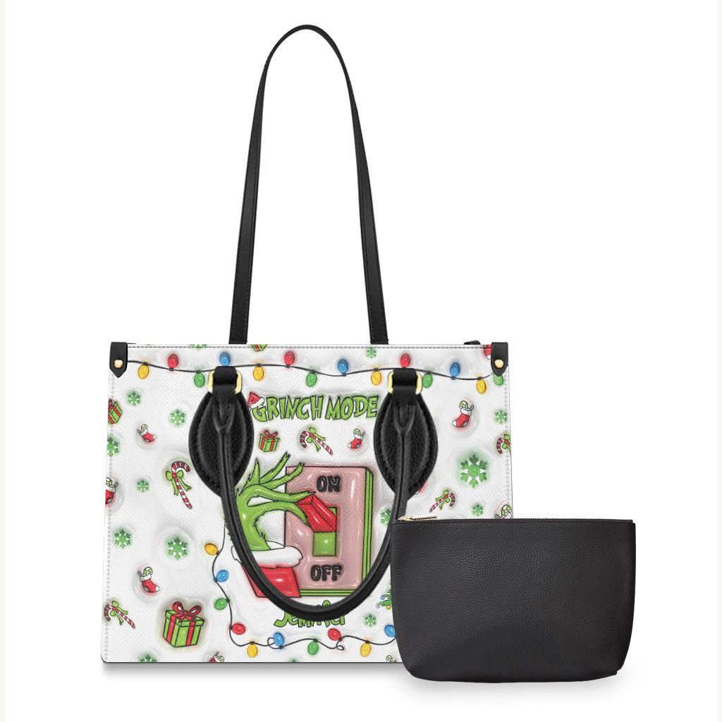 Personalized Grinch Mode Christmas Leather Handbag Gift for Her Leather Handbag GradoCreations
