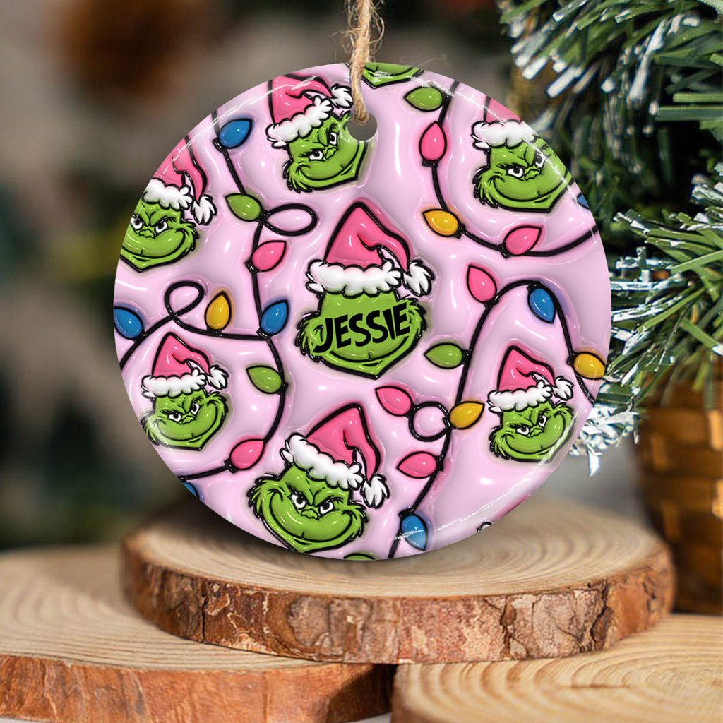 Personalized Grinch Christmas Ceramic Circle Ornament for Kids Ceramic Circle Ornament GradoCreations