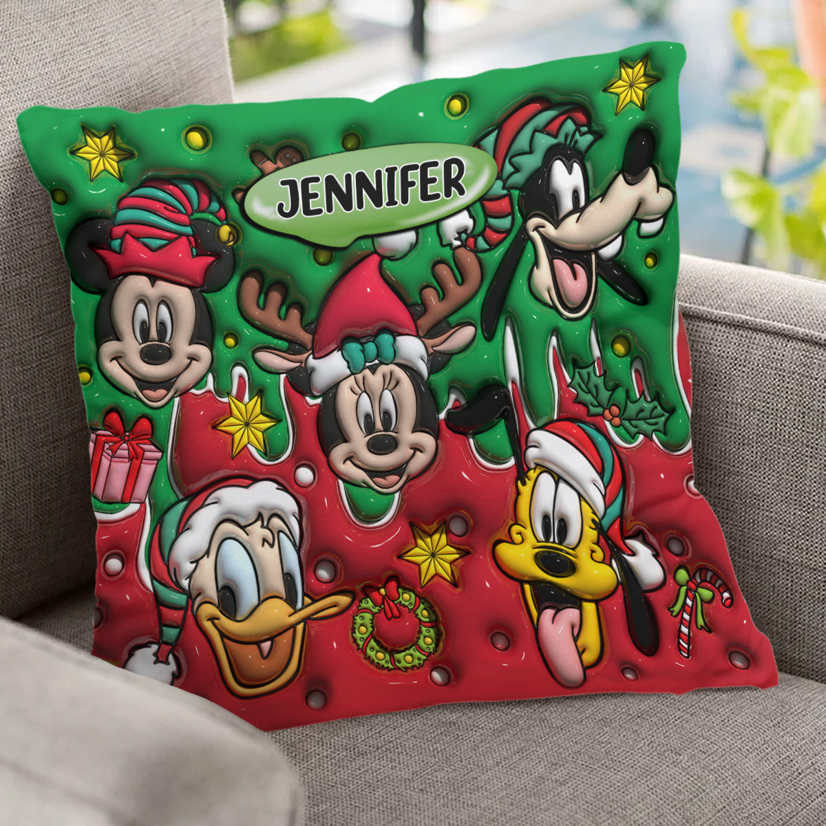 Personalized Christmas Mouse Throw Pillow Custom Name Gift Throw Pillow GradoCreations