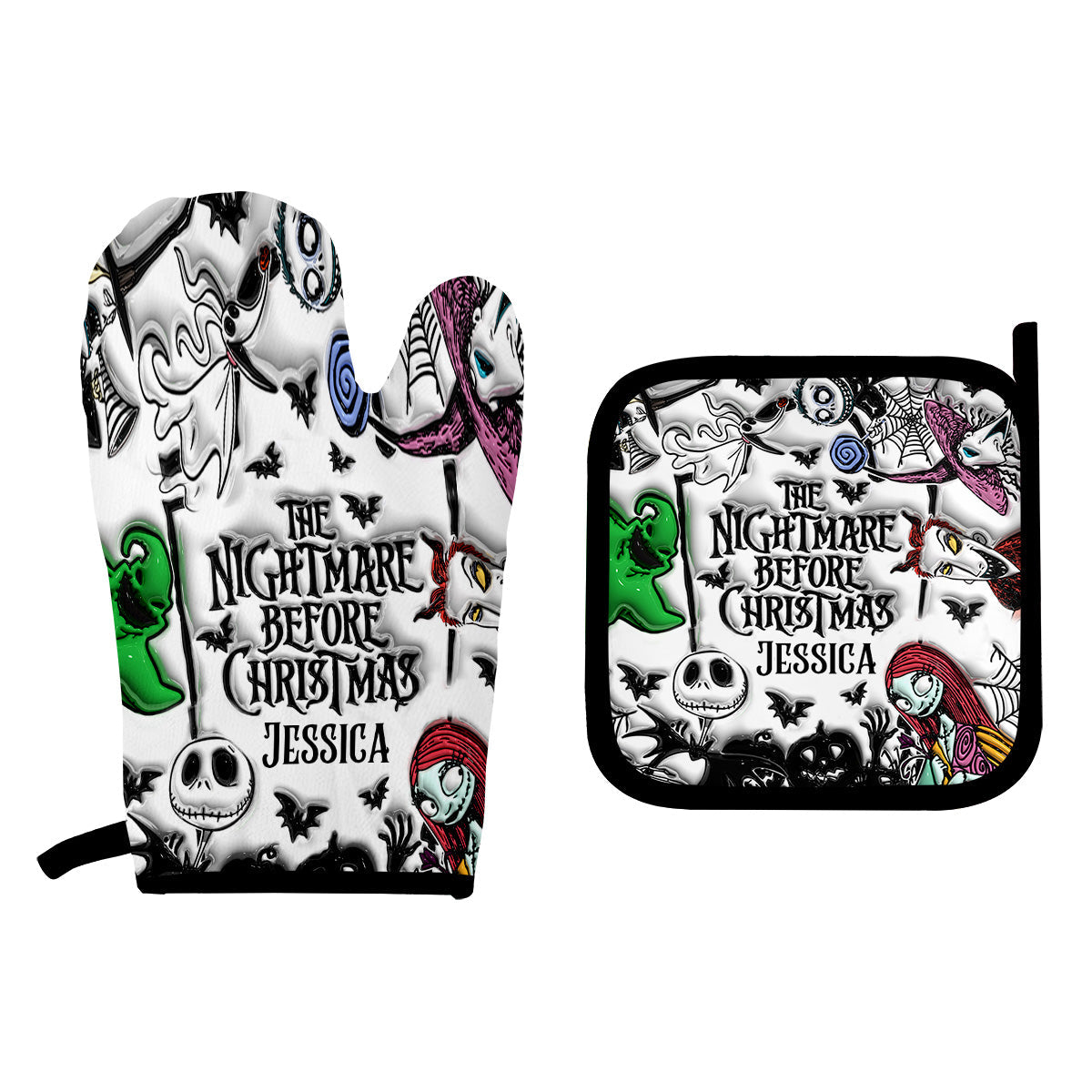 Personalized Nightmare Before Christmas Oven Mitts & Pot Holder Set Gift Idea Oven Mitts & Pot Holder Set GradoCreations