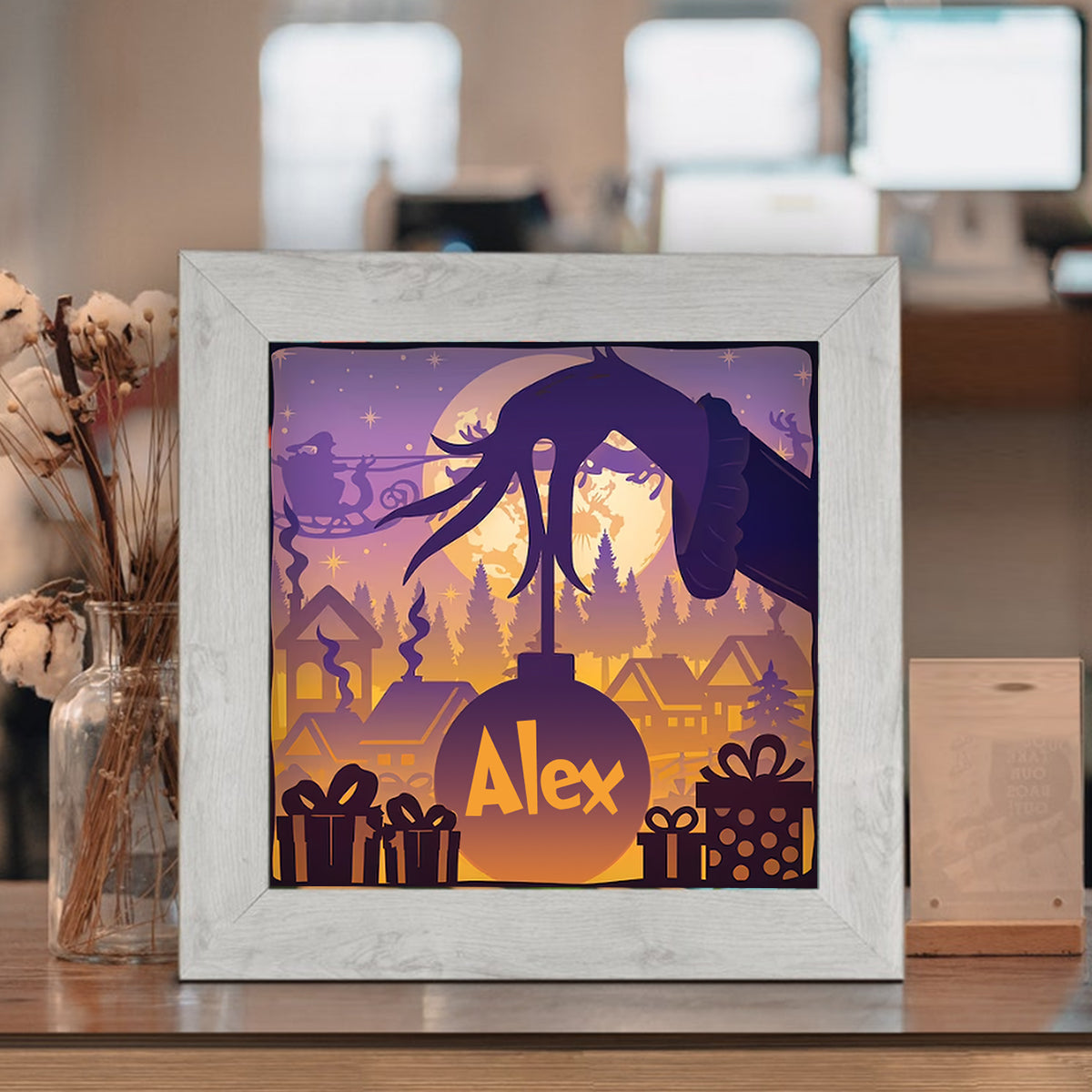 Personalized Christmas Light Shadow Box Custom Name Decoration Gift Light Shadow Box GradoCreations