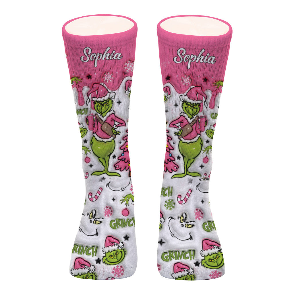 Personalized Grinch Socks Custom Name Holiday Gift for Her Socks GradoCreations