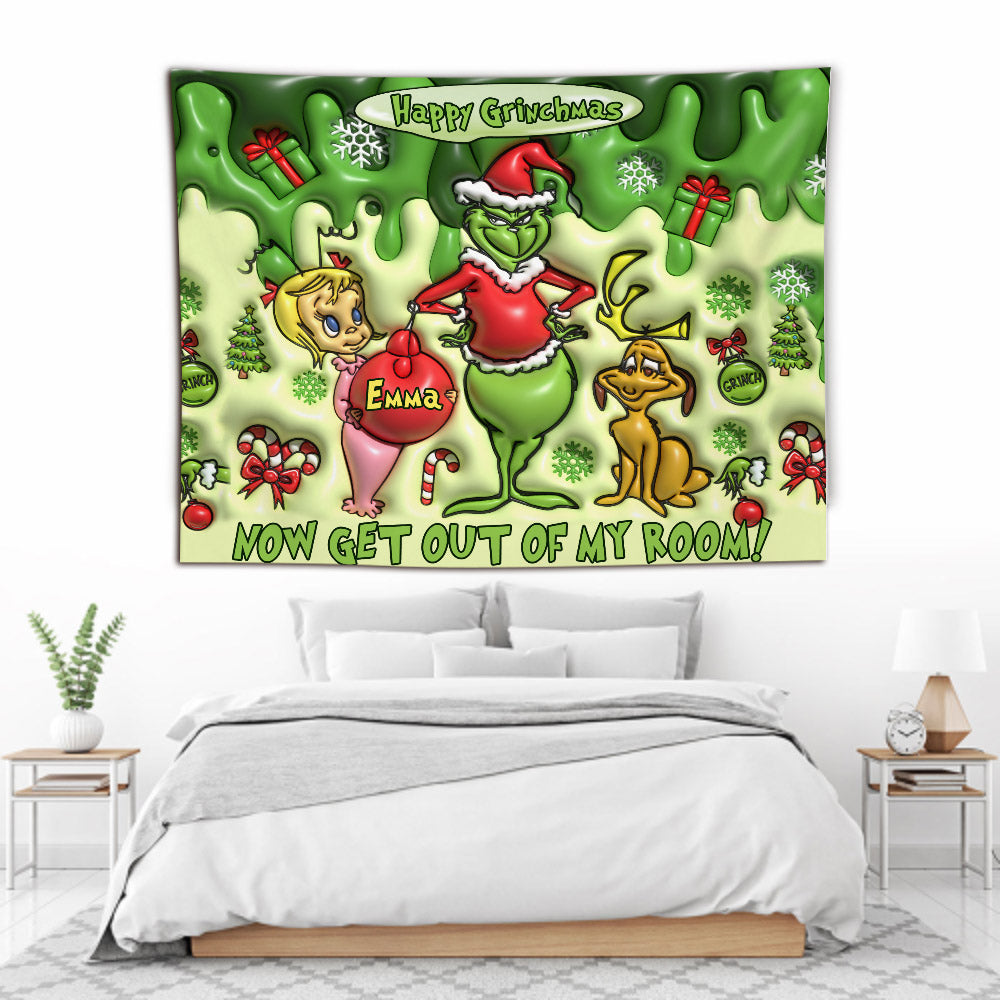 Personalized Grinchmas Wall Tapestry Custom Name Christmas Decor Wall Tapestry GradoCreations