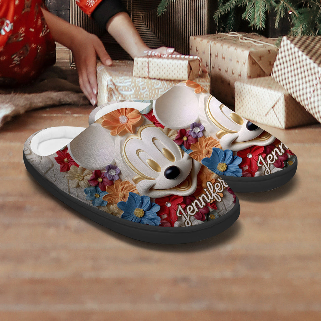 Personalized Mouse Slippers with Custom Name Floral Design Gift Slippers GradoCreations