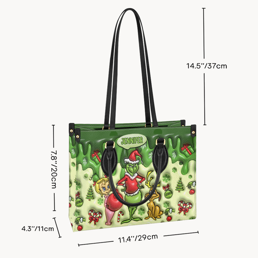Personalized Grinchmas Leather Handbag Unique Gift for Mom Leather Handbag GradoCreations