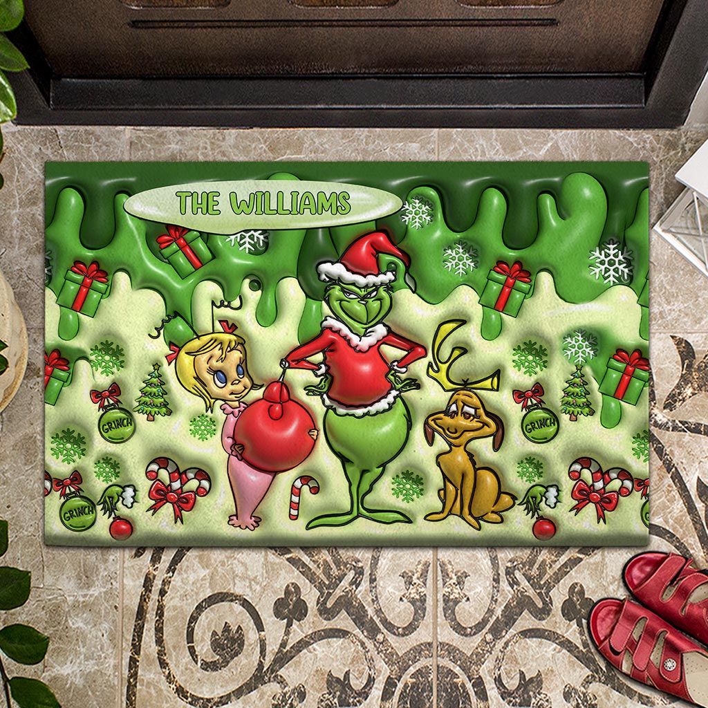 Personalized Grinch Christmas Doormat Custom Family Name Gift Doormat GradoCreations