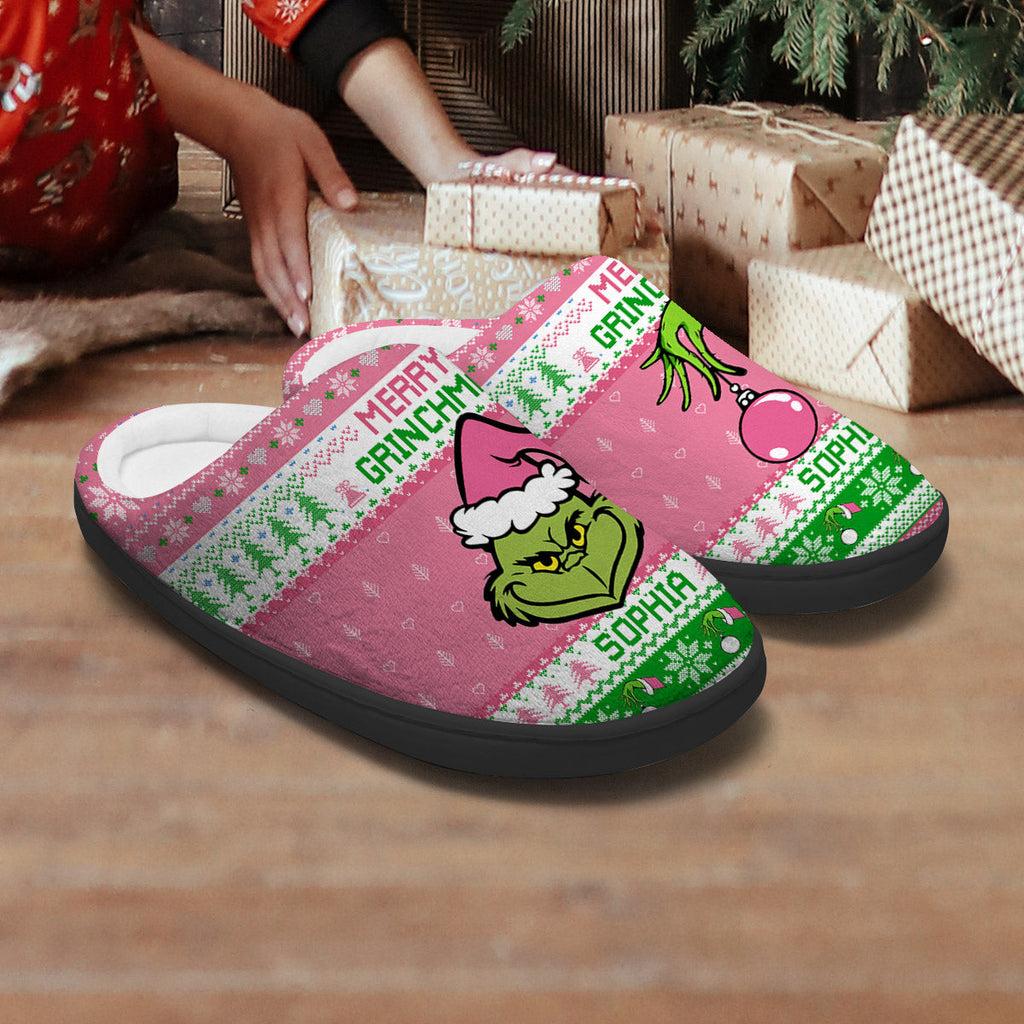 Personalized Merry Grinchmas Slippers Custom Name Holiday Gift Slippers GradoCreations