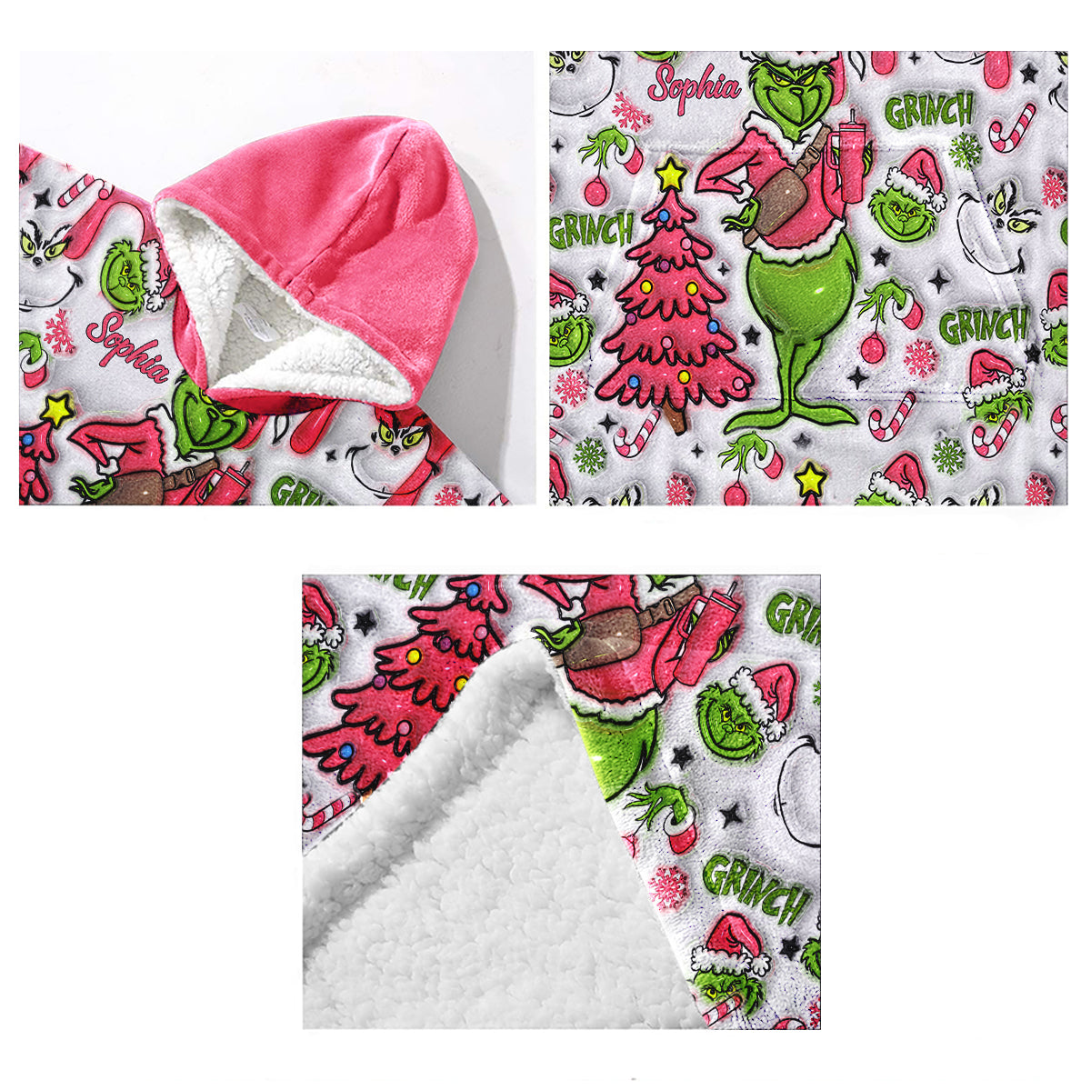 Personalized Grinch Blanket Hoodie Custom Name Gift for Christmas Blanket Hoodie GradoCreations