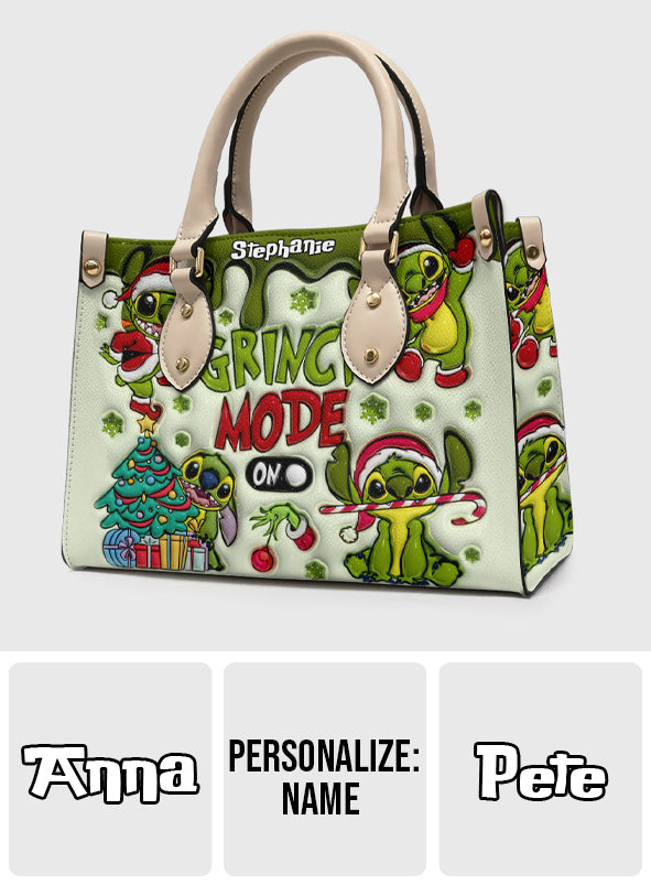 Personalized Grinch Mode Leather Handbag Custom Name Gift for Her Leather Handbag GradoCreations