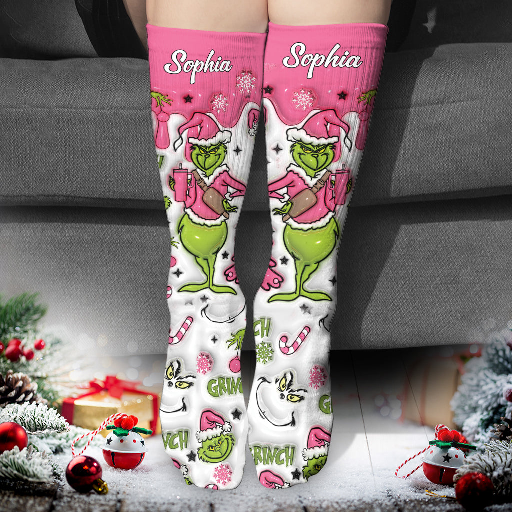 Personalized Grinch Socks Custom Name Holiday Gift for Her Socks GradoCreations