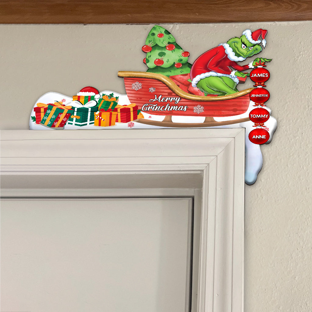 Personalized Grinch Door Frame Decoration with Custom Names for Christmas Door Frame Decoration GradoCreations