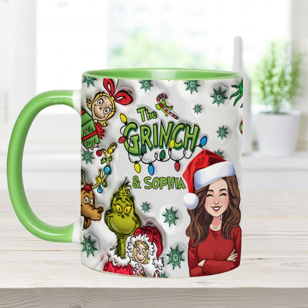 Personalized Accent Mug Custom Name Grinch Design Gift for Christmas Accent Mug GradoCreations