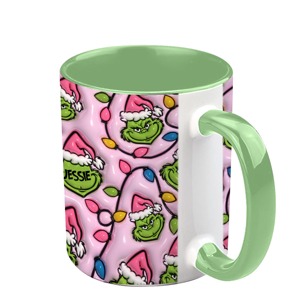 Personalized Christmas Accent Mug with Grinch Design for Kids Accent Mug GradoCreations