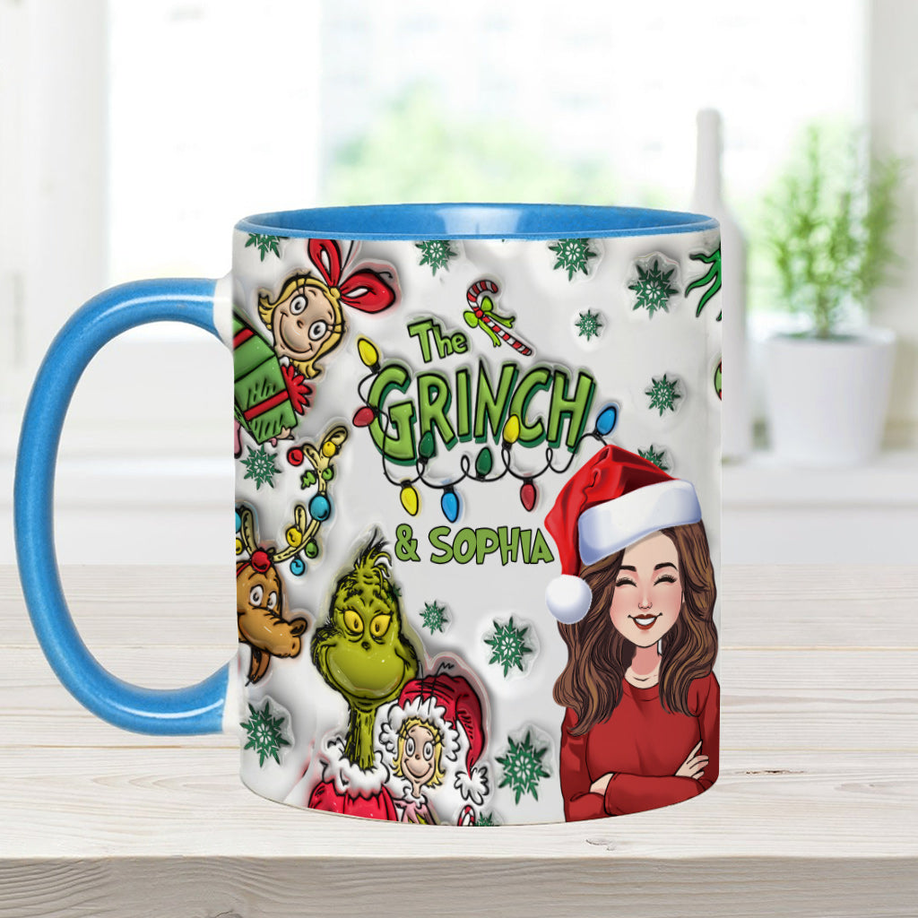 Personalized Accent Mug Custom Name Grinch Design Gift for Christmas Accent Mug GradoCreations