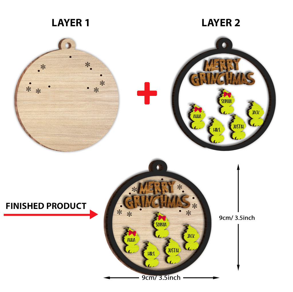 Personalized Merry Grinchmas Layered Wood Ornament Gift for Family Layered Wood Ornament GradoCreations