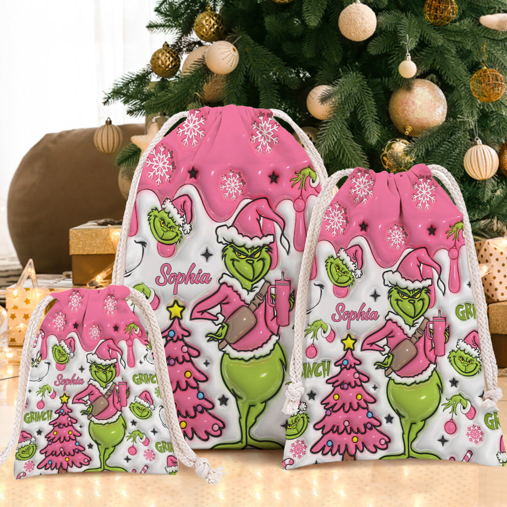 Personalized Grinch Drawstring Tote Bag Custom Name Christmas Gift Drawstring Tote Bag GradoCreations