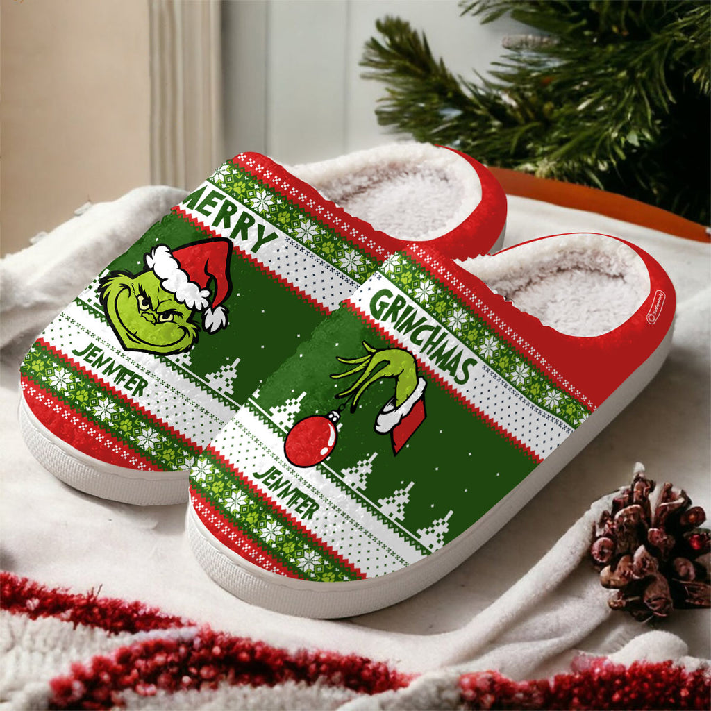 Personalized Merry Grinchmas Slippers Gift for Christmas Slippers GradoCreations