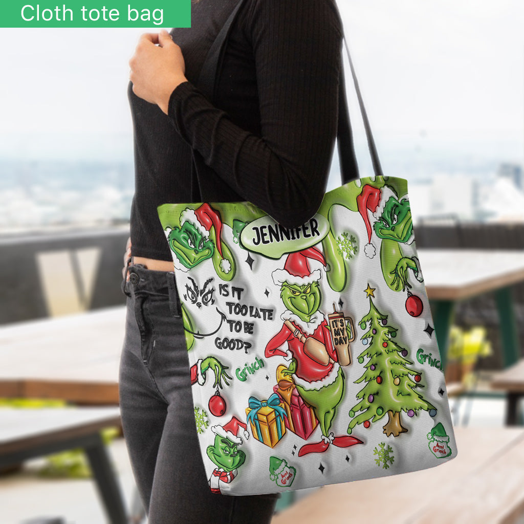 Personalized Grinch Christmas Tote Bag Custom Name Gift Tote Bag GradoCreations