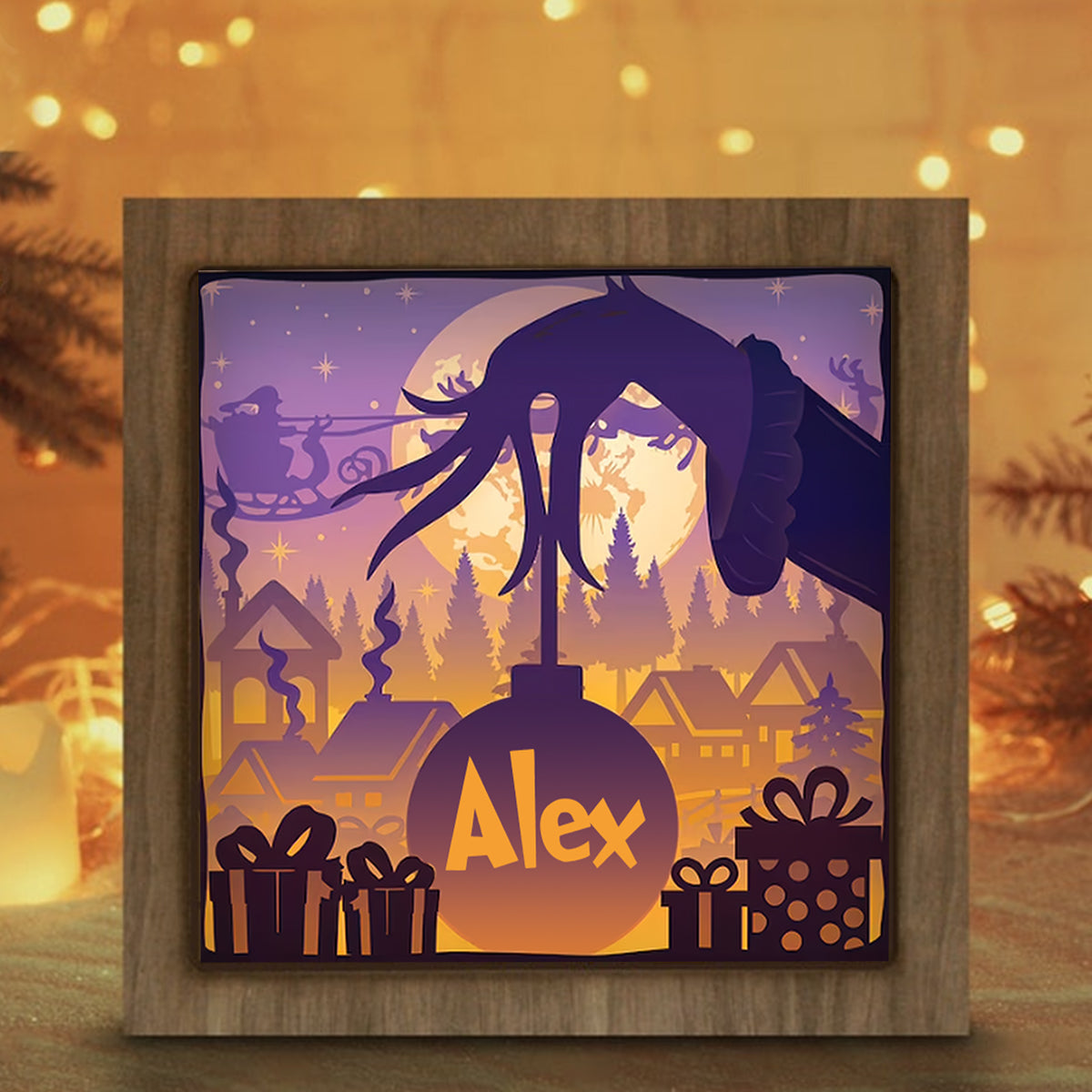 Personalized Christmas Light Shadow Box Custom Name Decoration Gift Light Shadow Box GradoCreations