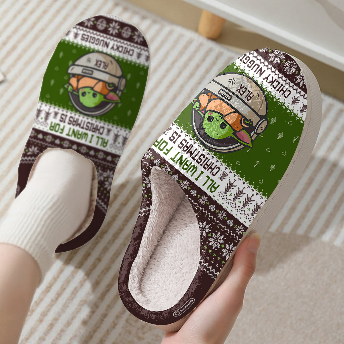 Personalized Christmas Slippers with Custom Name Chicky Nuggies Gift Slippers GradoCreations