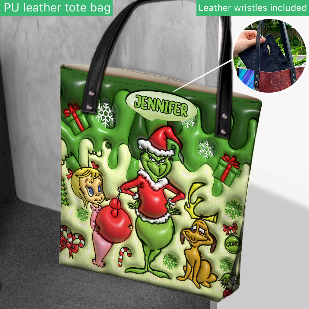 Personalized Merry Grinchmas Tote Bag Custom Name Gift for Christmas Tote Bag GradoCreations