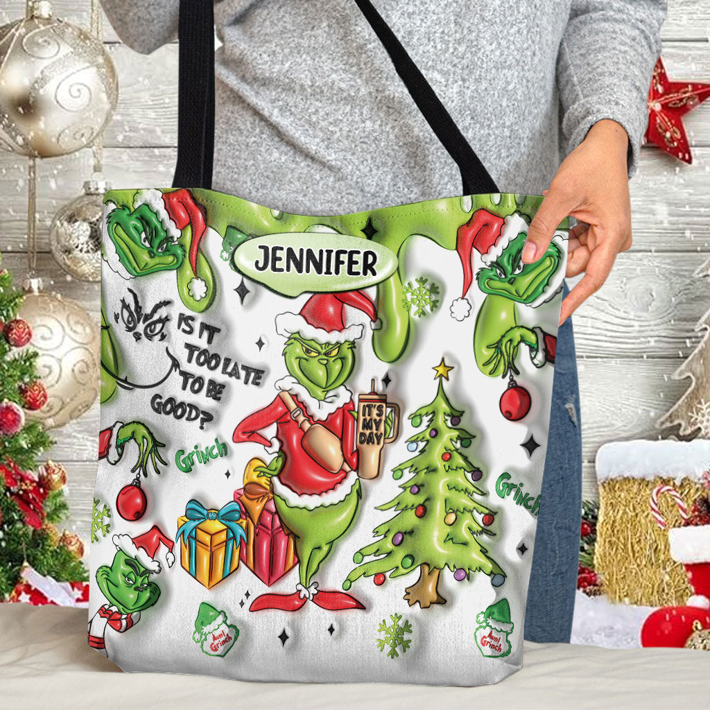 Personalized Grinch Christmas Tote Bag Custom Name Gift Tote Bag GradoCreations