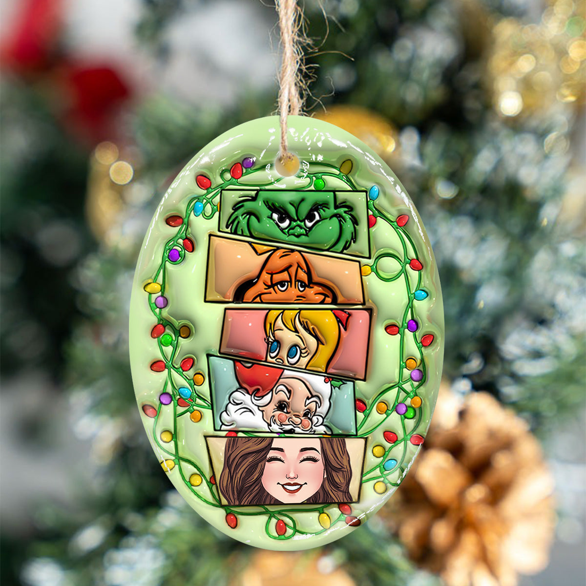 Personalized Grinch Squad Ceramic Ornament Holiday Gift Ceramic Oval Ornament GradoCreations