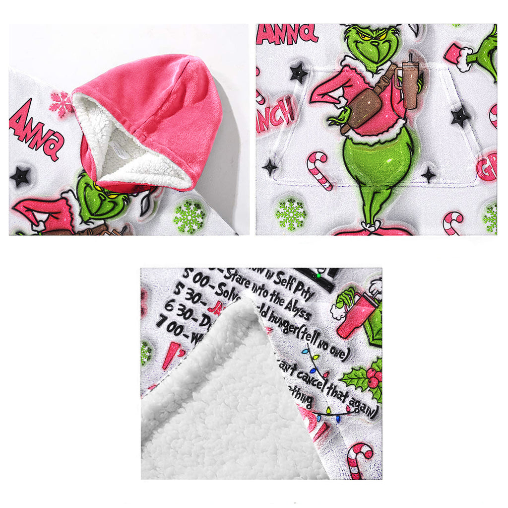 Personalized Grinch Hoodie Blanket Custom Gift for Christmas Blanket Hoodie GradoCreations
